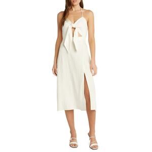 Willow Tie White Sleeveless Sweetheart Front Midi Dress Size S